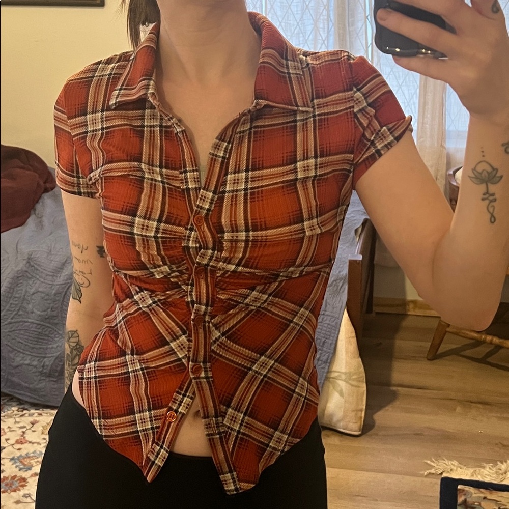 Plaid Button-Up Women's Top